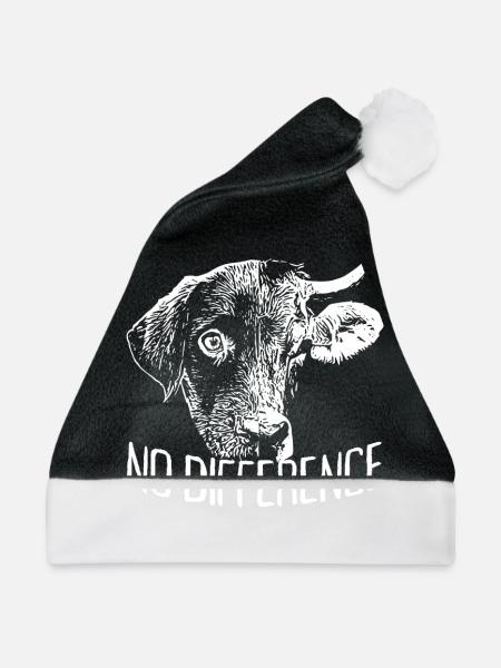 No Difference Vegan Vegetarier Hund Kuh Veganer - Weihnachtsmütze - Schwarz/Weiß - Vorne