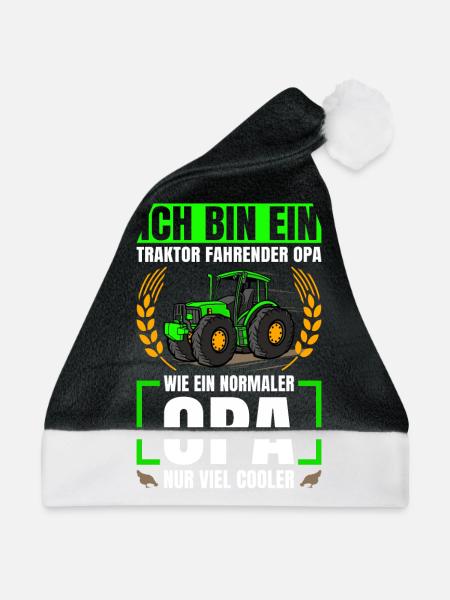 Landwirtschaft Traktor Fahrender Opa Trecker - Weihnachtsmütze - Schwarz/Weiß - Vorne