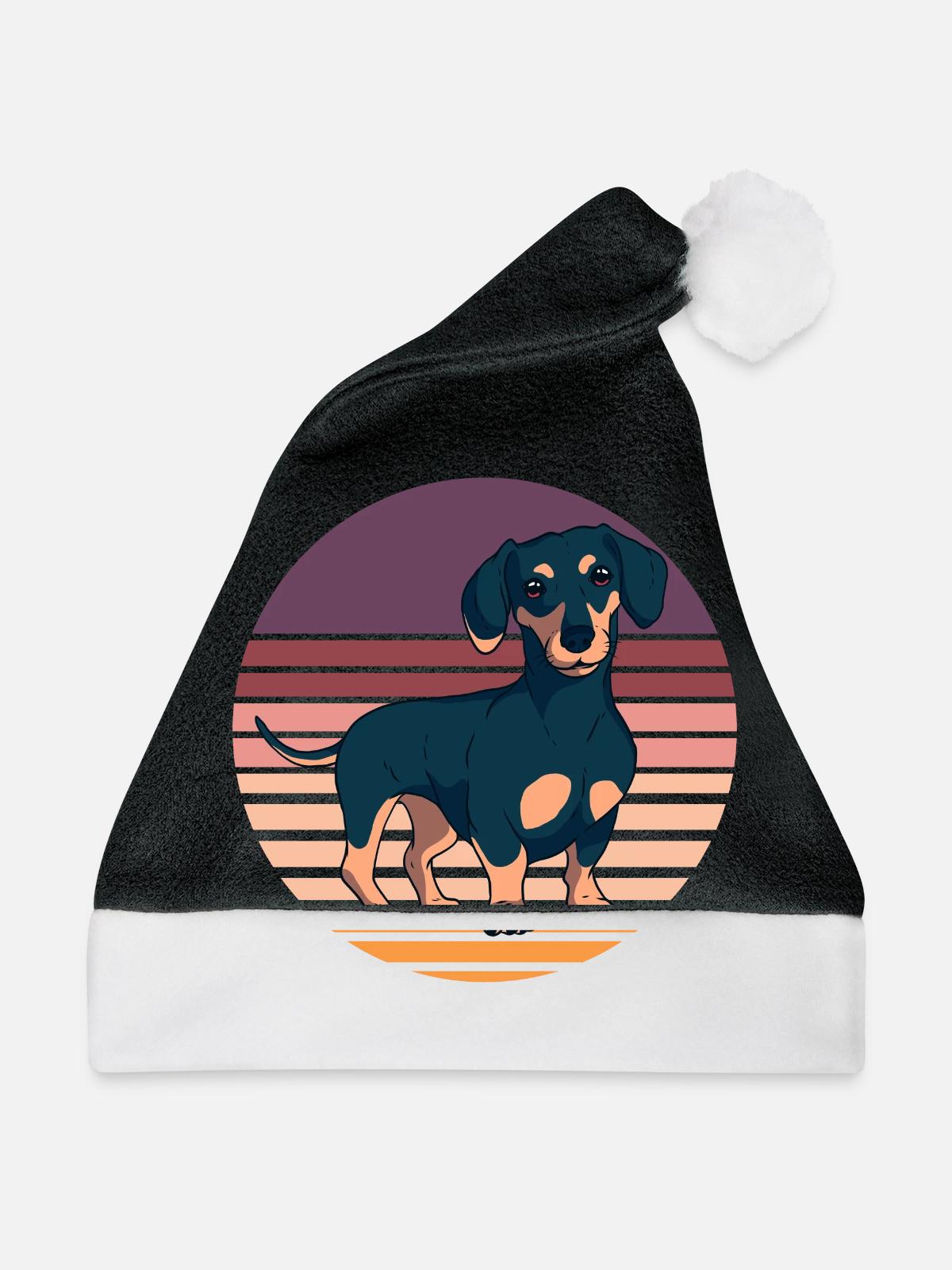 Dachshund Teckel Dackel - Weihnachtsmütze - Schwarz/Weiß - Vorne
