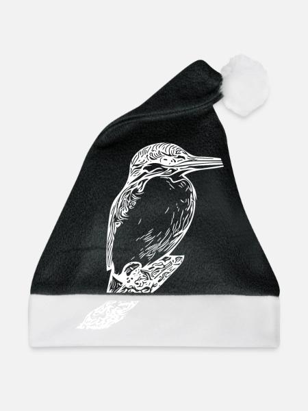 Vintage Eleganter Eisvogel - Vogel Natur Motiv - Weihnachtsmütze - Schwarz/Weiß - Vorne