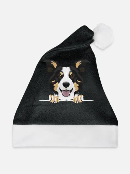 Lächelnder Border Collie - Weihnachtsmütze - Schwarz/Weiß