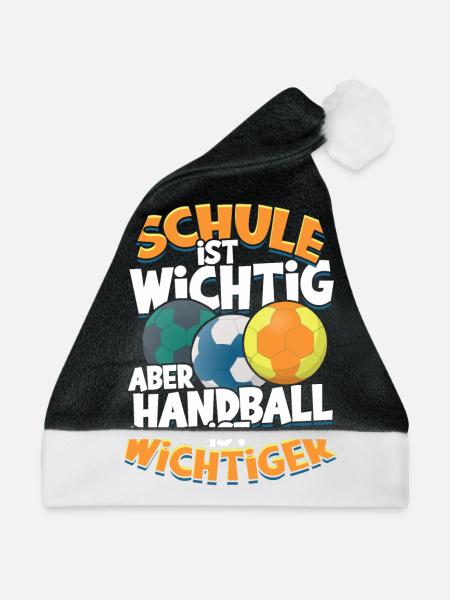 Kinder Handball Geschenk Handballer Sport Spieler - Weihnachtsmütze - Schwarz/Weiß - Vorne
