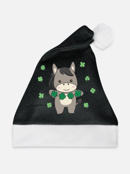 Esel mit Kleeblätter süße Tiere für Glück - Weihnachtsmütze - Schwarz/Weiß - Vorne
