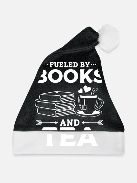 Fueled By Books And Tea Bücherwurm Bücher lesen - Weihnachtsmütze - Schwarz/Weiß - Vorne