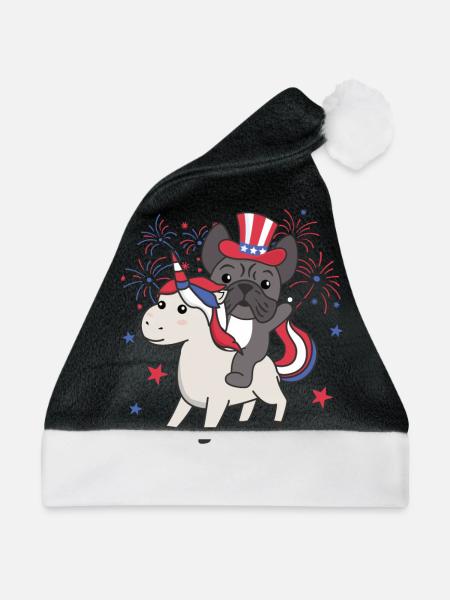 Hund mit Einhorn für den vierten Juli Feuerwerk - Weihnachtsmütze - Schwarz/Weiß - Vorne