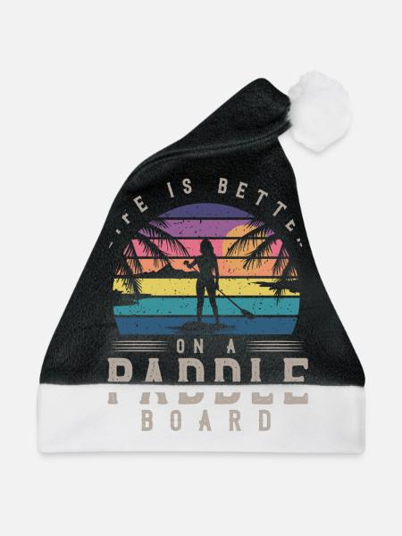Das Leben Ist Besser Auf Einem Paddelbrett, SUP - Weihnachtsmütze - Schwarz/Weiß - Vorne
