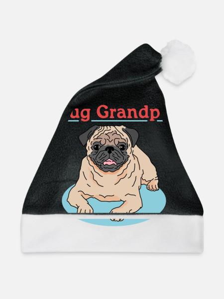 Mops Grandpa Hundebesitzer Hundepapa Geschenk - Weihnachtsmütze - Schwarz/Weiß - Vorne