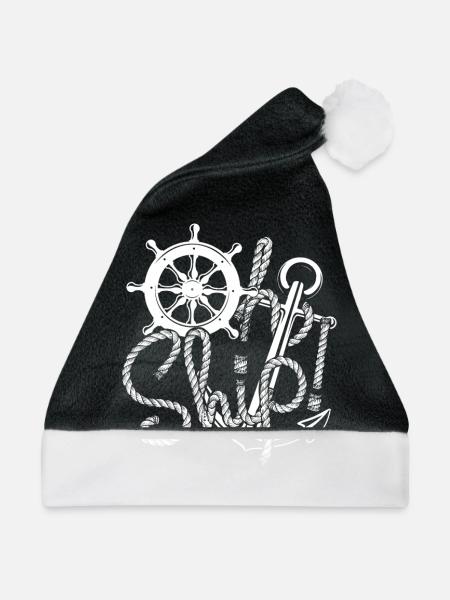 Ship Segeln Segelboot Motorboot - Weihnachtsmütze - Schwarz/Weiß - Vorne