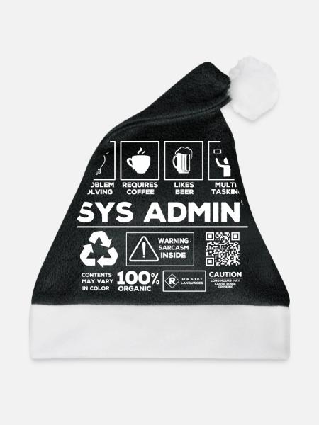 Systemadministrator, Systemadministrator - Weihnachtsmütze - Schwarz/Weiß - Vorne