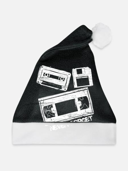 Never Forget Audio Cassette Tape - Weihnachtsmütze - Schwarz/Weiß - Vorne