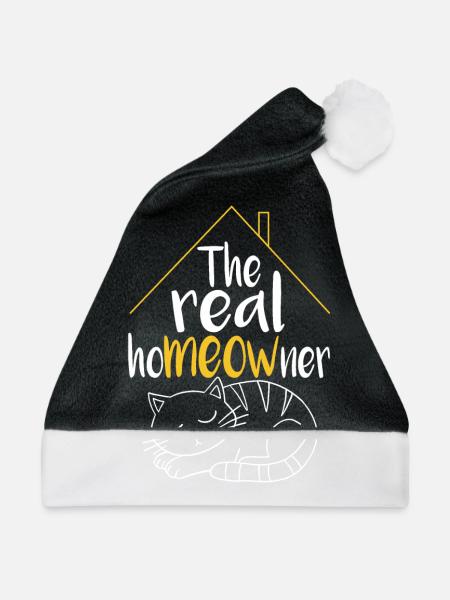 The real homeowner cat - Weihnachtsmütze - Schwarz/Weiß - Vorne