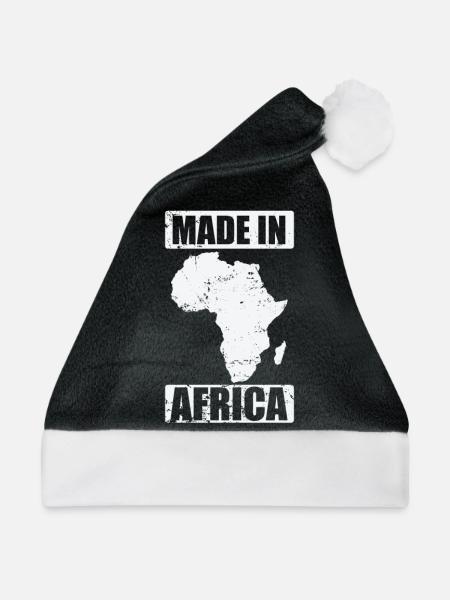 Made in Africa Kontinent Afrika Karte - Weihnachtsmütze - Schwarz/Weiß - Vorne