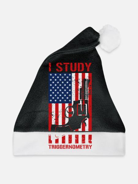 I Study Triggernometry USA Flag Gun Revolver - Weihnachtsmütze - Schwarz/Weiß - Vorne
