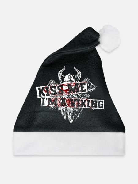 Kiss Me I'm A Viking - Nordische Mythologie - Weihnachtsmütze - Schwarz/Weiß - Vorne