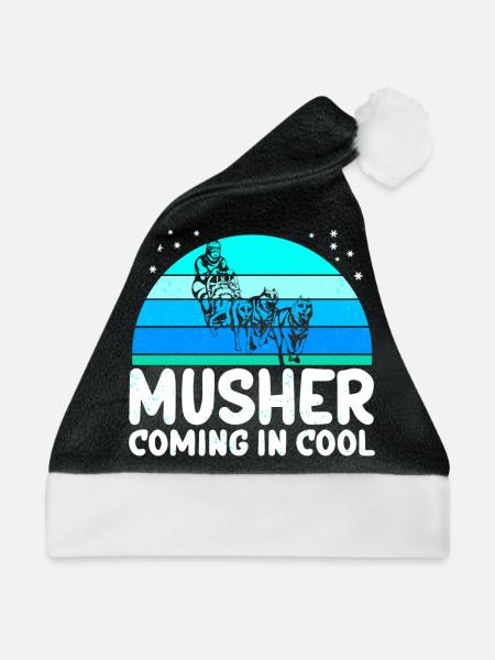 Mushing Hundeschlitten | Schlittenhunde Geschenk - Weihnachtsmütze - Schwarz/Weiß - Vorne