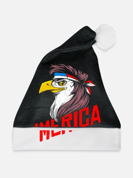 'Merica Bald Eagle Mullet USA American Flag - Weihnachtsmütze - Schwarz/Weiß - Vorne