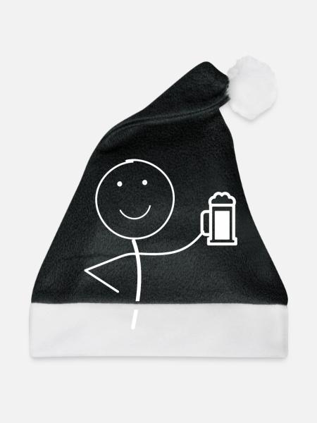 Strichmännchen mit Bier - Weihnachtsmütze - Schwarz/Weiß
