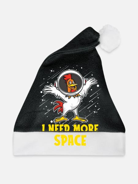 Hahn Gockel Astronaut I Need More Space - Weihnachtsmütze - Schwarz/Weiß - Vorne