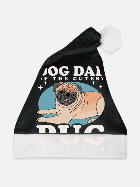 Mops Dad Hundeliebhaber Hundebesitzer Geschenk - Weihnachtsmütze - Schwarz/Weiß - Vorne