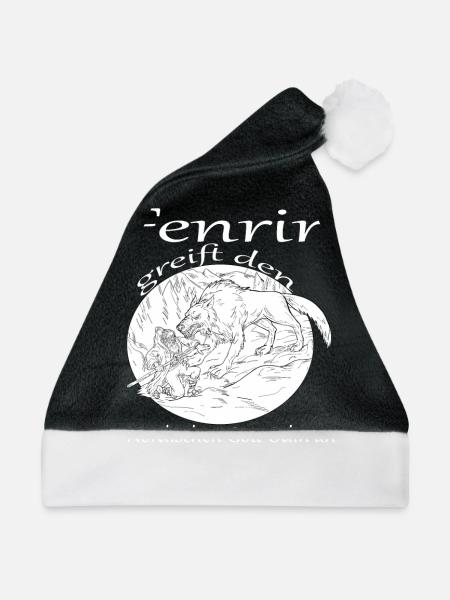 Fenrir greift Nordischen Gott Odin an - Weihnachtsmütze - Schwarz/Weiß - Vorne