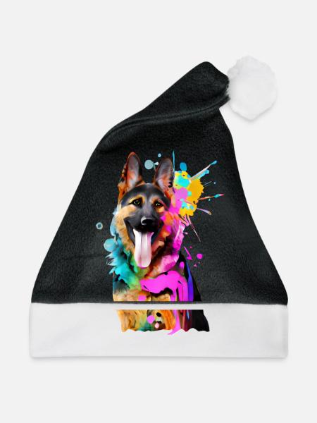 Farbkleckse Schäferhund - Weihnachtsmütze - Schwarz/Weiß