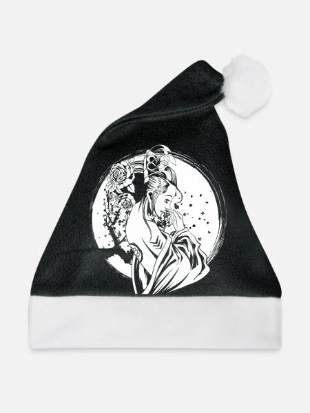 Geisha Blumen - Weihnachtsmütze - Schwarz/Weiß - Vorne