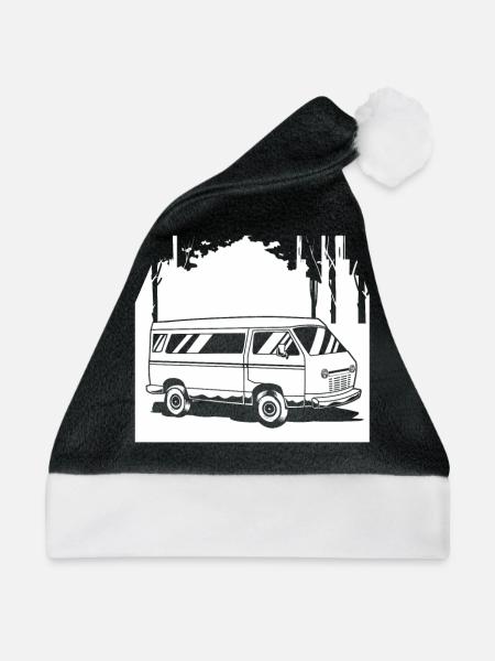 Wohnwagen Camper Wohnmobil Caravan - Weihnachtsmütze - Schwarz/Weiß - Vorne