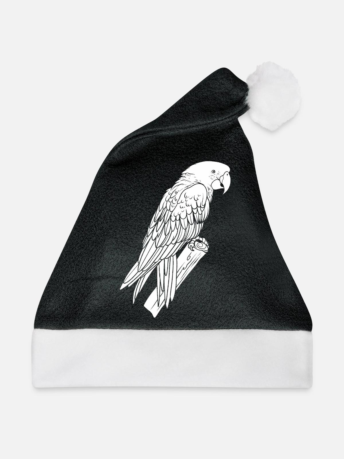 Papagei Zweig - Weihnachtsmütze - Schwarz/Weiß - Vorne