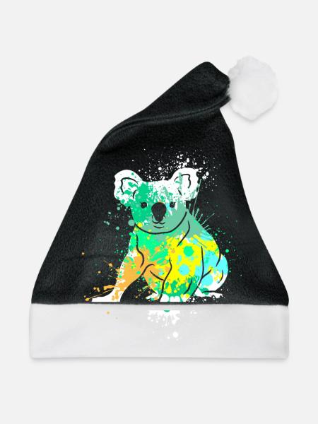 Splash Art Koalabär - Weihnachtsmütze - Schwarz/Weiß - Vorne