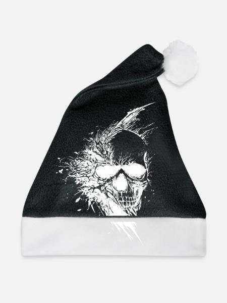 Vintage grinsender Tattoo Schädel - Weihnachtsmütze - Schwarz/Weiß - Vorne