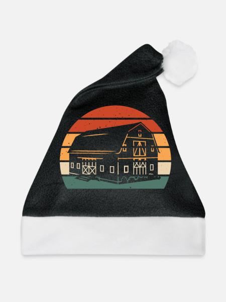 Retro Scheune - Weihnachtsmütze - Schwarz/Weiß - Vorne
