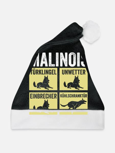 Hund Malinois - Weihnachtsmütze - Schwarz/Weiß - Vorne