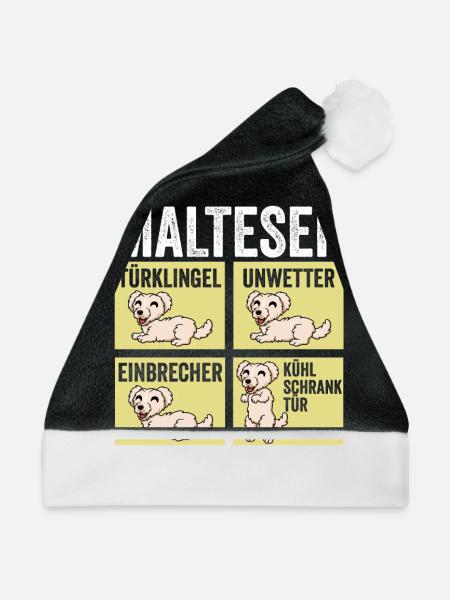 Hund Malteser - Weihnachtsmütze - Schwarz/Weiß - Vorne