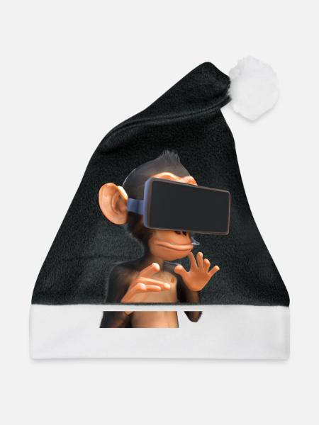 Affe mit VR-Brille - Weihnachtsmütze - Schwarz/Weiß