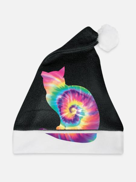 Tie Dye Katze - Weihnachtsmütze - Schwarz/Weiß - Vorne