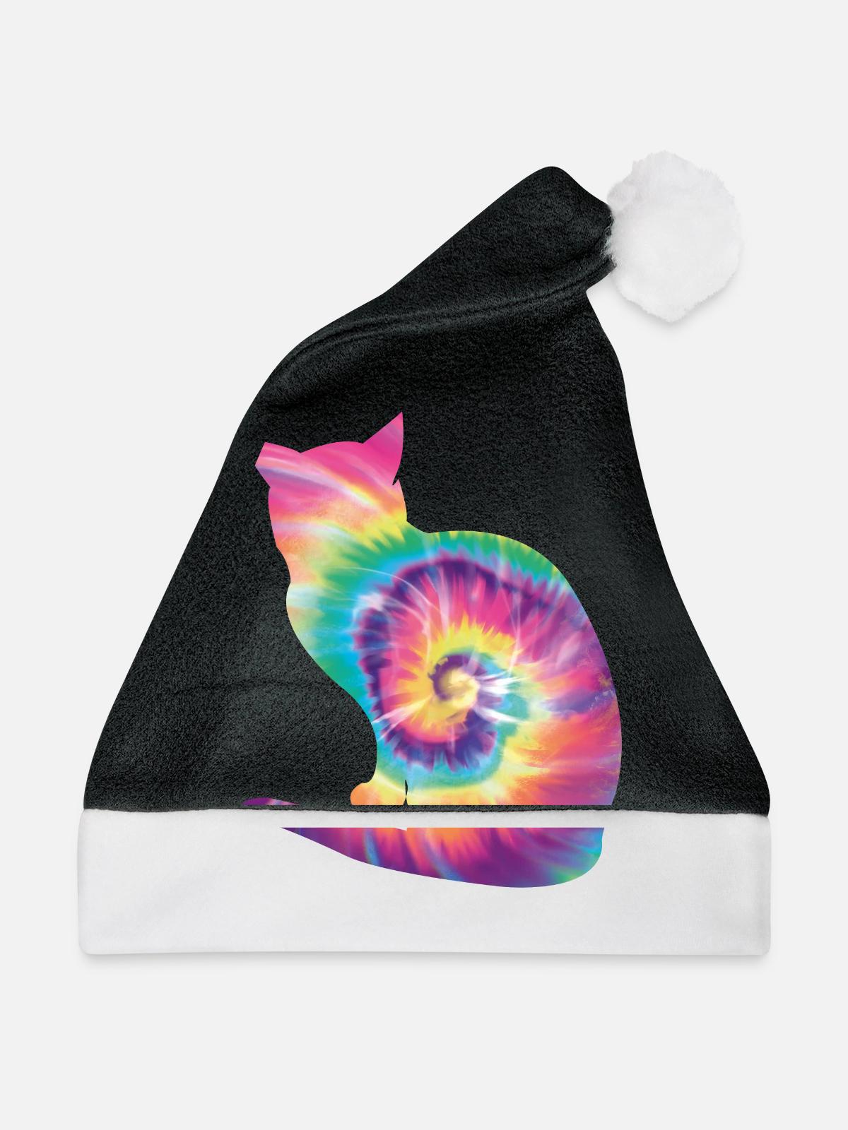 Tie Dye Katze - Weihnachtsmütze - Schwarz/Weiß - Vorne