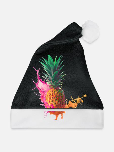 Farbenfrohe Ananas - Weihnachtsmütze - Schwarz/Weiß - Vorne