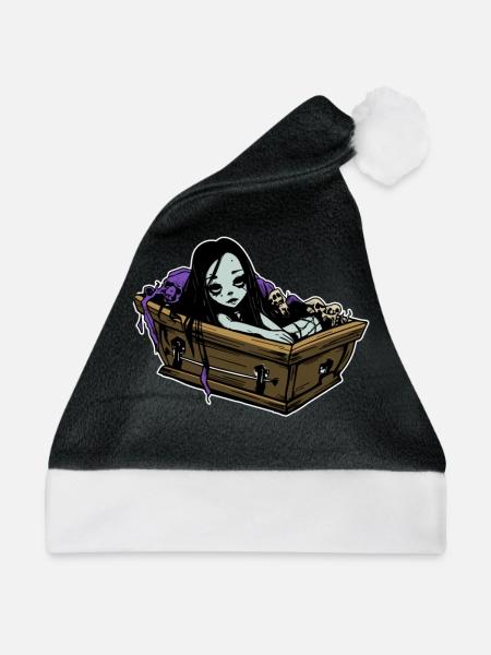 Romantischer Goth in Sarg - Gothic Emo Grufti - Weihnachtsmütze - Schwarz/Weiß - Vorne
