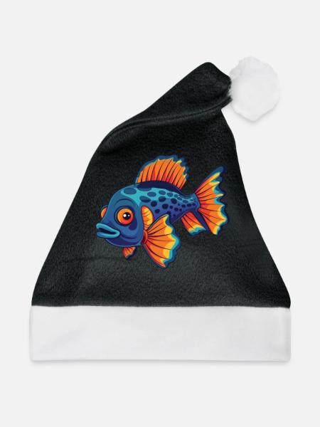 Mandarinfisch Fisch Aquarium Fische bunte Tiere - Weihnachtsmütze - Schwarz/Weiß - Vorne