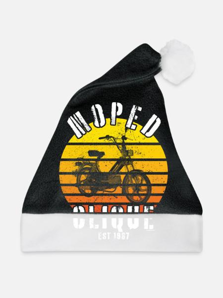 Moped Clique Roller Mokick Zweirad Fahrer 1967 - Weihnachtsmütze - Schwarz/Weiß - Vorne