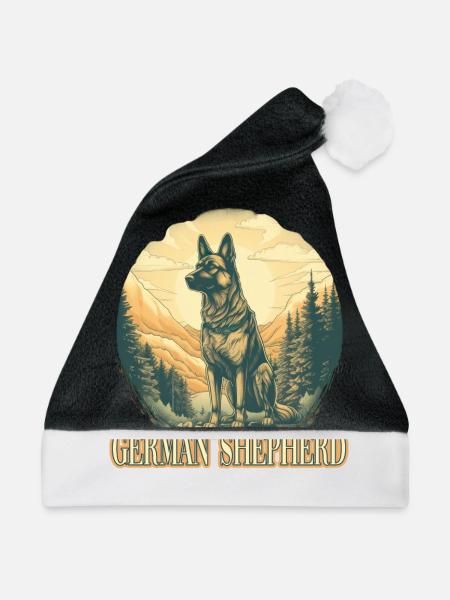 Deutscher Schäferhund Hund Hunderasse - Weihnachtsmütze - Schwarz/Weiß - Vorne
