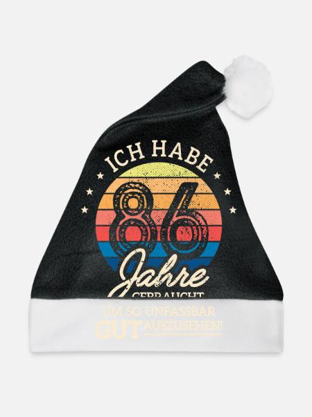 86. Geburtstag Geschenk Habe 86 Jahre Gebraucht - Weihnachtsmütze - Schwarz/Weiß - Vorne