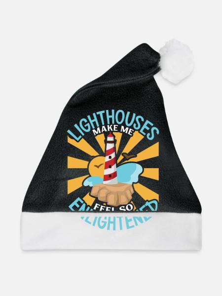 Lighthouse Seaside Nautical Ich Liebe Leuchtturm - Weihnachtsmütze - Schwarz/Weiß - Vorne