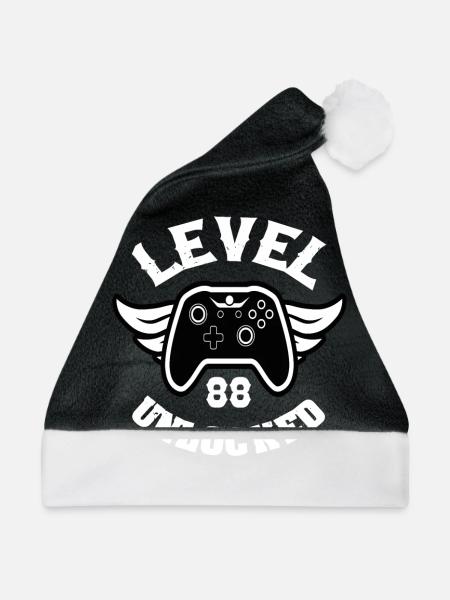 Level 88 Unlocked 88 Geburtstag - Weihnachtsmütze - Schwarz/Weiß - Vorne