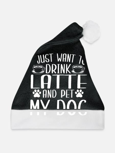 Kaffee Latte Hunde Liebhaber - Weihnachtsmütze - Schwarz/Weiß - Vorne