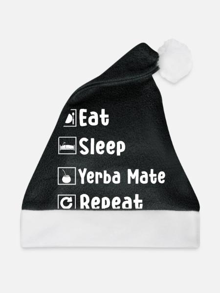 Lustige Yerba Mate Outfit Mate Tee - Weihnachtsmütze - Schwarz/Weiß - Vorne
