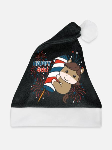 Pferd für den vierten Juli Feuerwerk Rakete - Weihnachtsmütze - Schwarz/Weiß - Vorne
