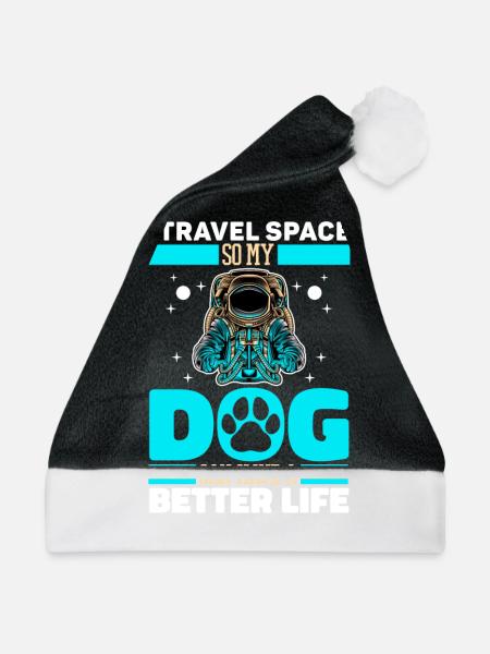 Astronaut Raumfahrer Kosmonaut Hund - Weihnachtsmütze - Schwarz/Weiß - Vorne