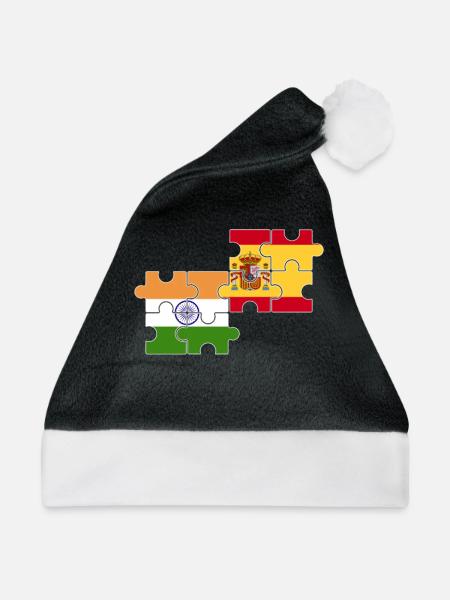 Indien Spanien Flagge Spanier Inder - Weihnachtsmütze - Schwarz/Weiß - Vorne