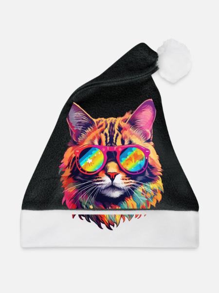 Katze Hippie 60s 70s - Weihnachtsmütze - Schwarz/Weiß